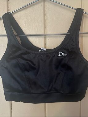 Vintage Dior Black Sports Bra Satin Sleek Embroidered Logo Christian Dior